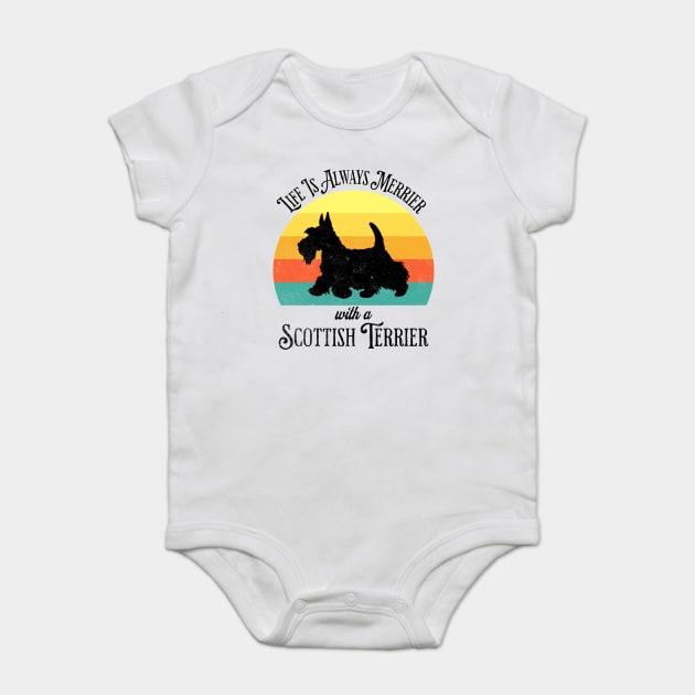 Life Is Always Merrier With A Scottish Terrier fun design Baby Bodysuit by Luxinda